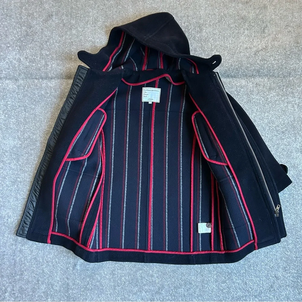 Vintage Jacadi Paris Navy Blue Wool Blend Classic Boys Duffle Winter Coat Size 8 - Picture 9 of 12